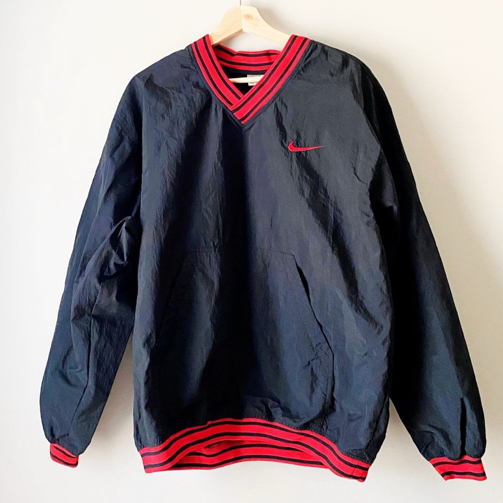 90’s NIKE • VINTAGE • NYLON RETRO SWOOSH LOGO V-NECK Y2K RARE CREWNECK • XL